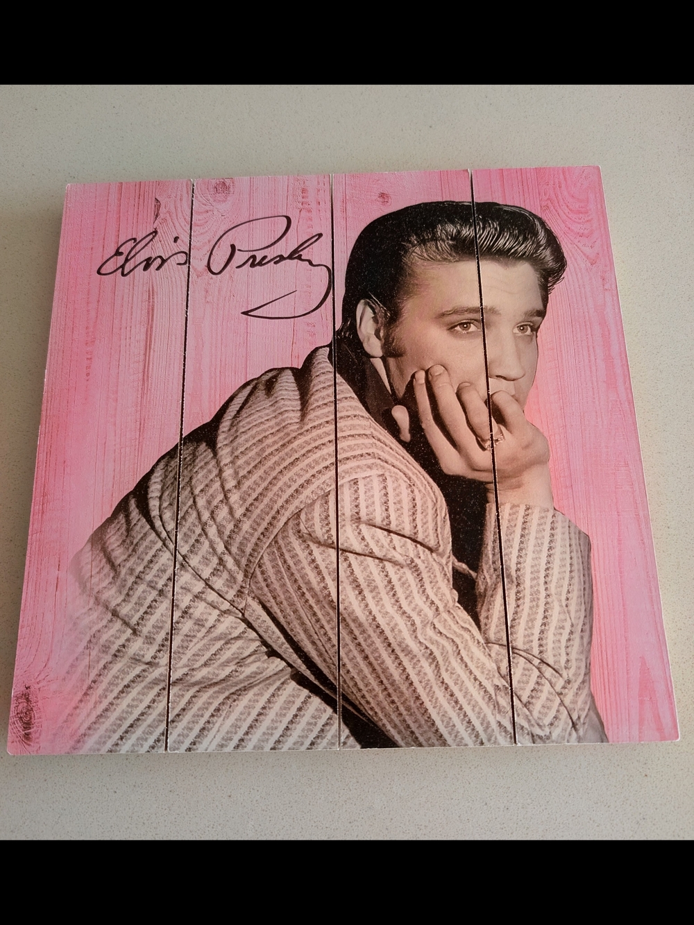 Collectible Pink Wood-Panel Portrait Art With A Signature